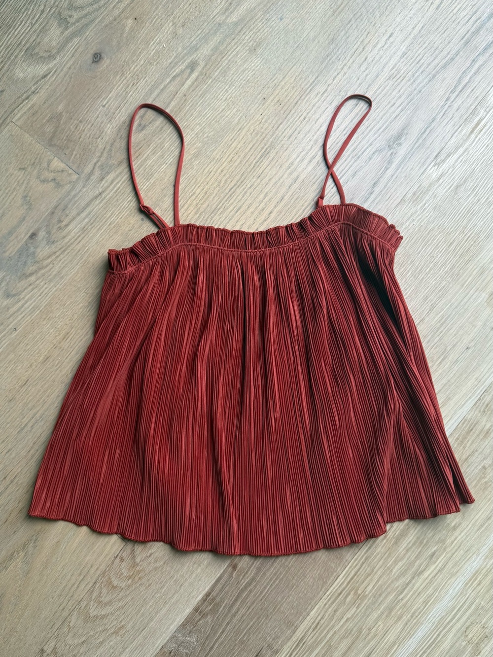 Madewell Pleated Spaghetti Strap Tank Top - Rust Red